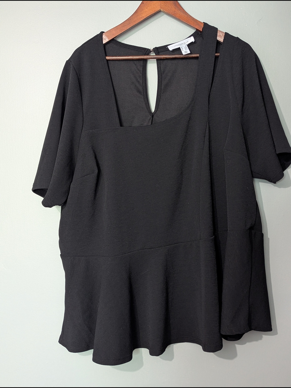 Addition Elle Women's Black Peplum Short Sleeve Top Edgy Chic Corporate Goth